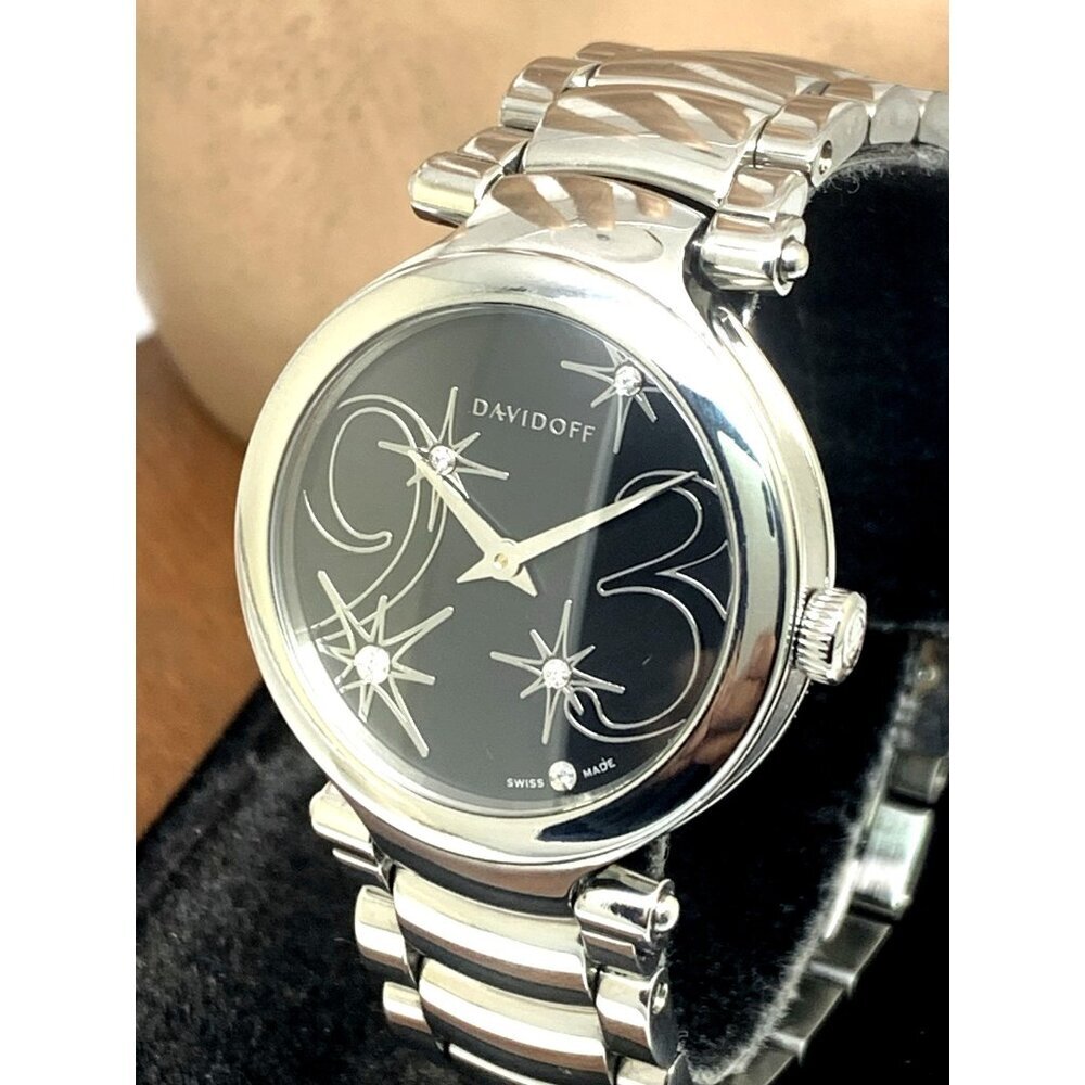 Davidoff Women's Watch 21160 Swiss Quartz Diamond Black Dial Silver Steel 30mm